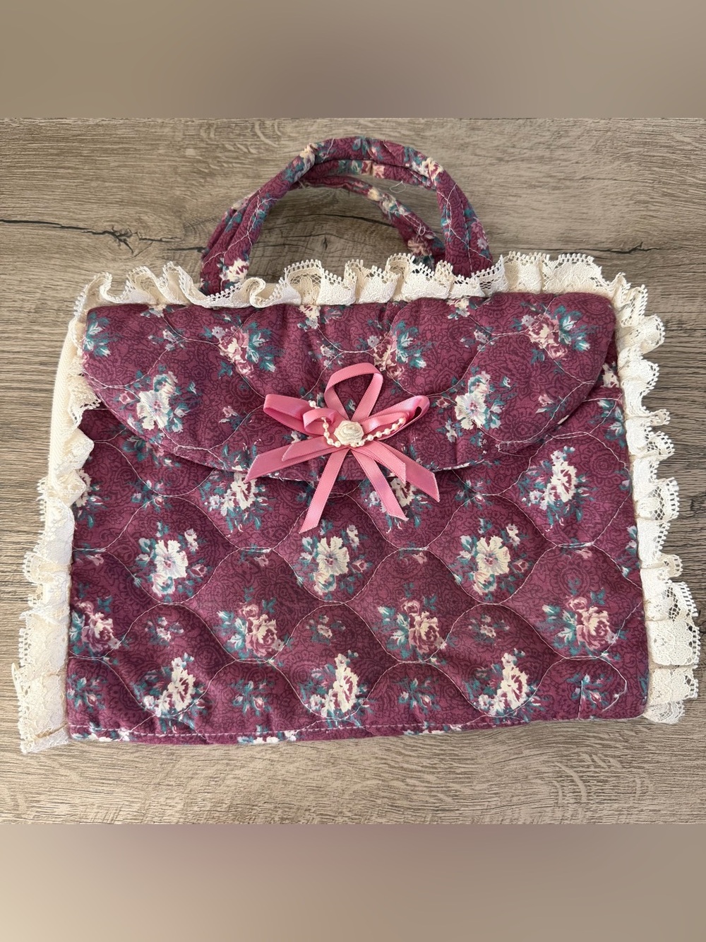 Greggs VTG Quilted Lace Bow Bible Book Cover Case XL Zipper Handle Made In USA